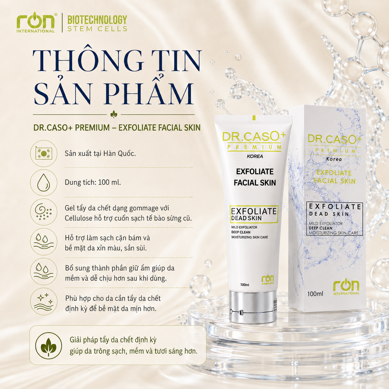 Dr.Caso+ Premium Exfoliate Facial Skin 100ml/Tẩy da chết mặt 100ml